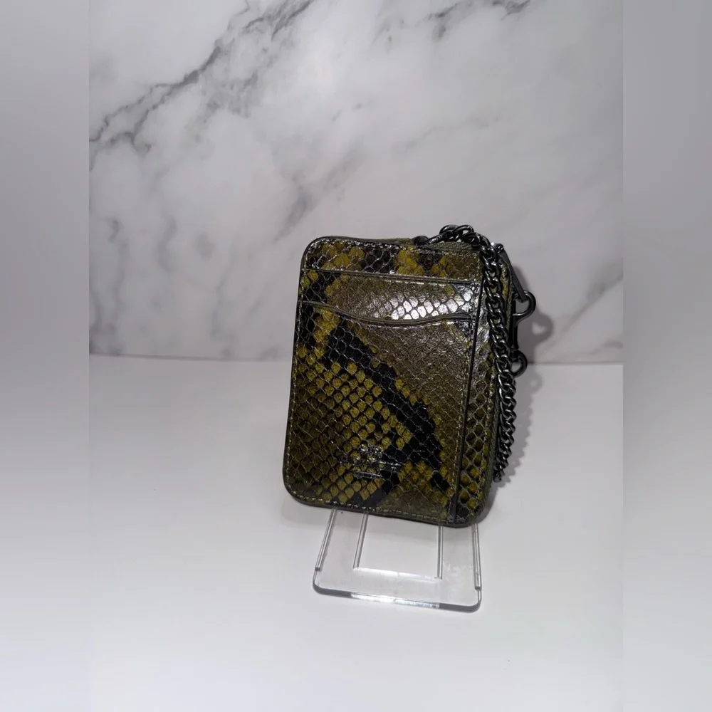 Coach Olive Snake Print Card Holder with Chain Tags Included
